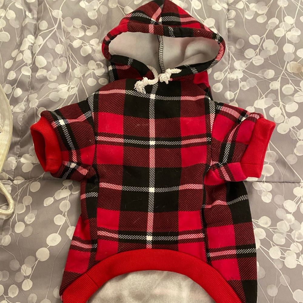 Dog Hoodie red plaid size medium